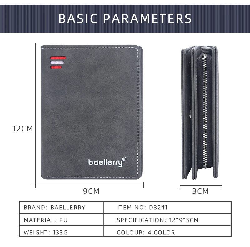 Brand Men PU Leather Short Wallet With Zipper Coin Pocket Vintage Big Capacity Male Short Money Purse Card Holder New