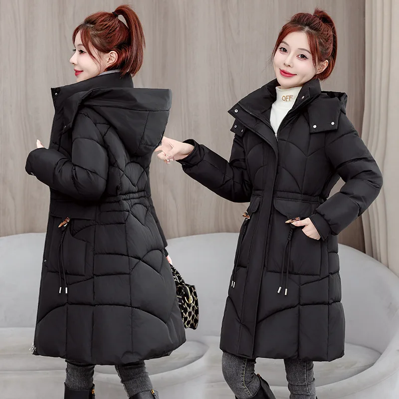 Women's Mid-Length Puffer Coat Belted Waist Quilted Jacket Thickened Warm Winter Parka​