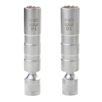 2Pcs 14Mm 16Mm Magnet Spark Plug Removal Tool Wrench Sleeve 3/8Inch 12-Point Swivel Candle Key Socket Kit