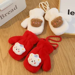 Girls Warm Plush Thick Baby Gloves Winter Plus Coral Fleece Full Finger Gloves Warm Cartoon Gloves for Boys 2-6Y