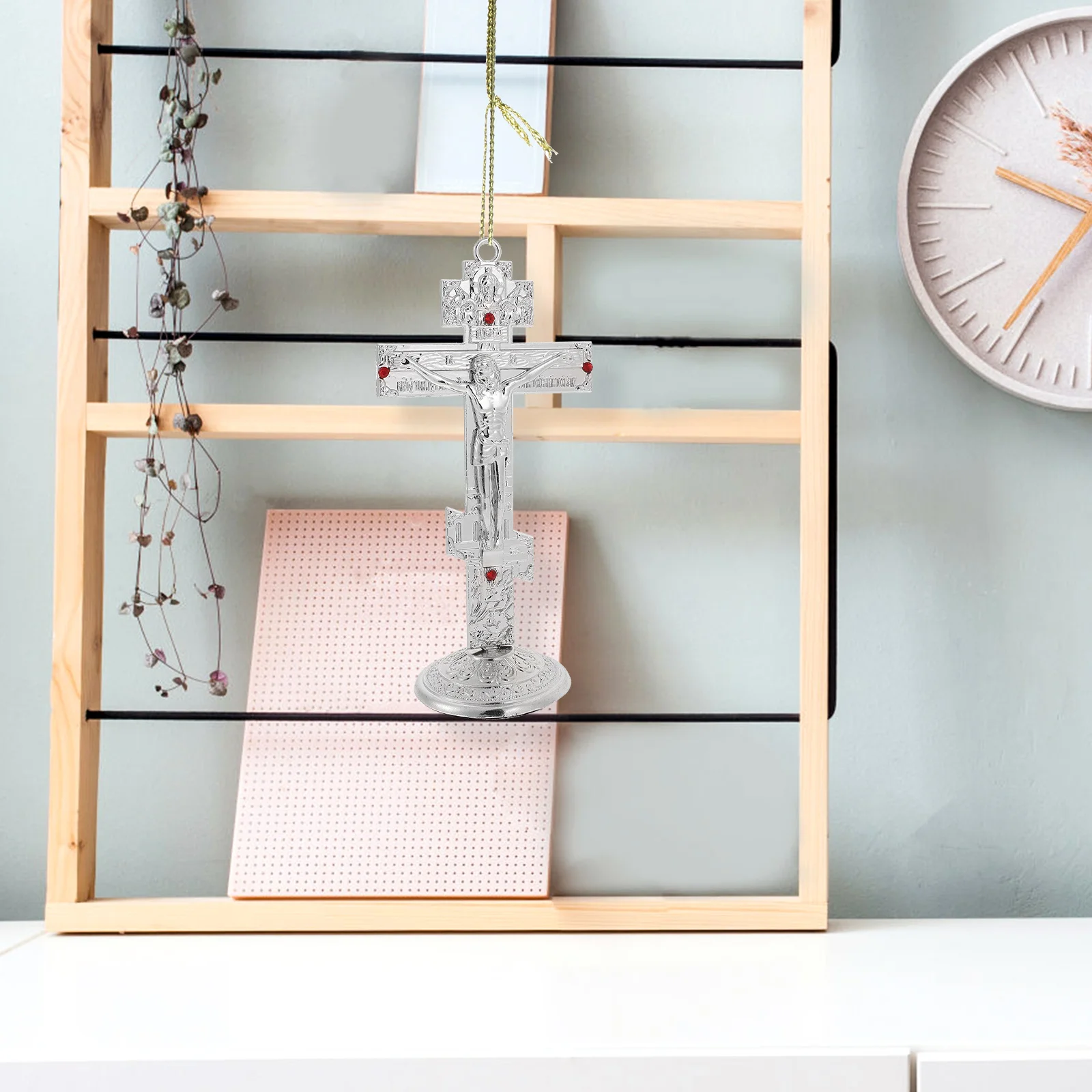 

Retro Metal Ornaments Decoration Decorative Crosses Wall Prayer for Home The Stainless Steel Pendant Rhinestones Wall-mounted