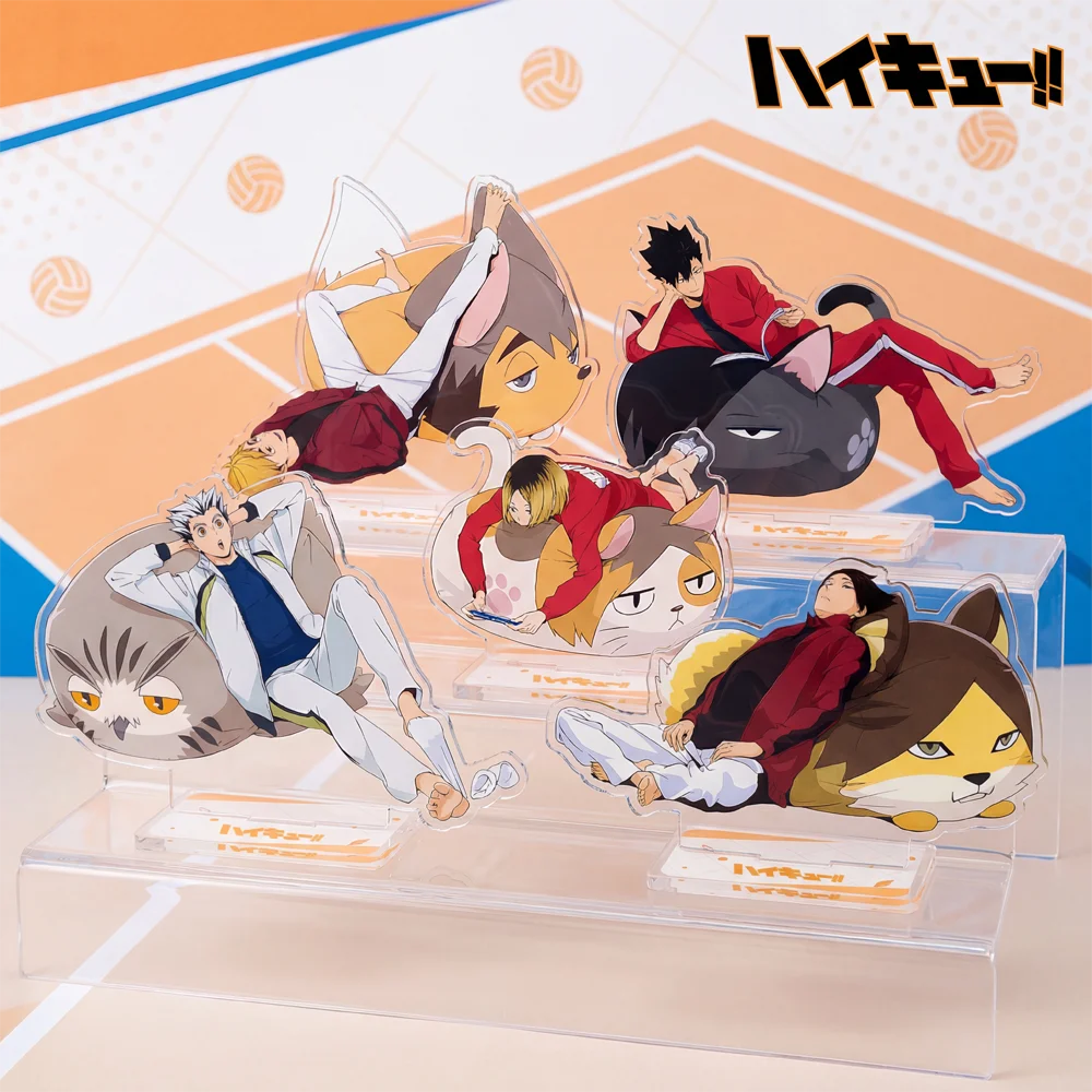 Anime Haikyuu!! Soporte Acrílico de 15CM para Figura de Animal Mascota Bokuto Kuroo Kenma, Decoración de Escritorio, Regalo Coleccionable para Fans Otaku