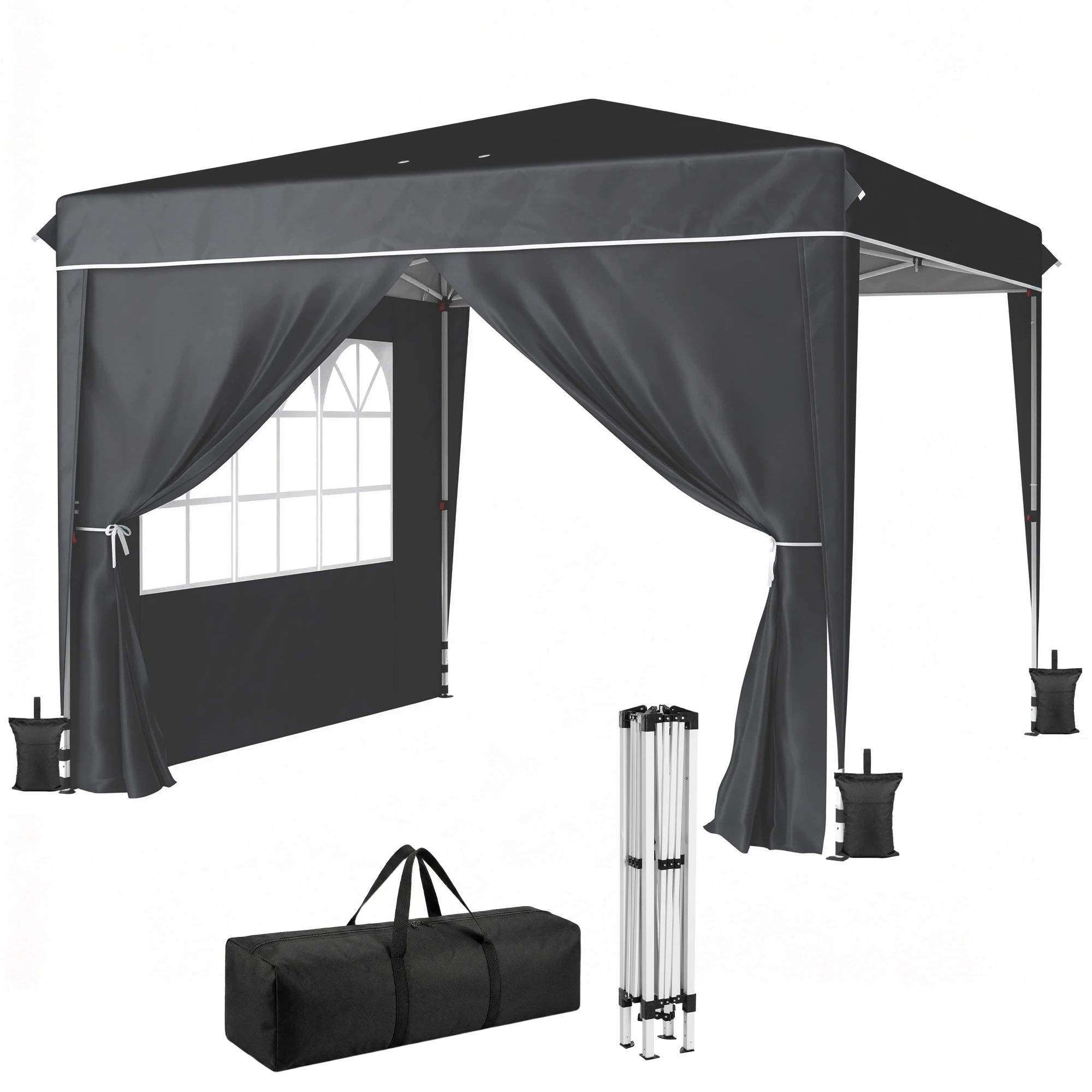 10 x 10 ft Pop Up Canopy Tent with Sidewalls, UPF50+ Instant Canopy, Black