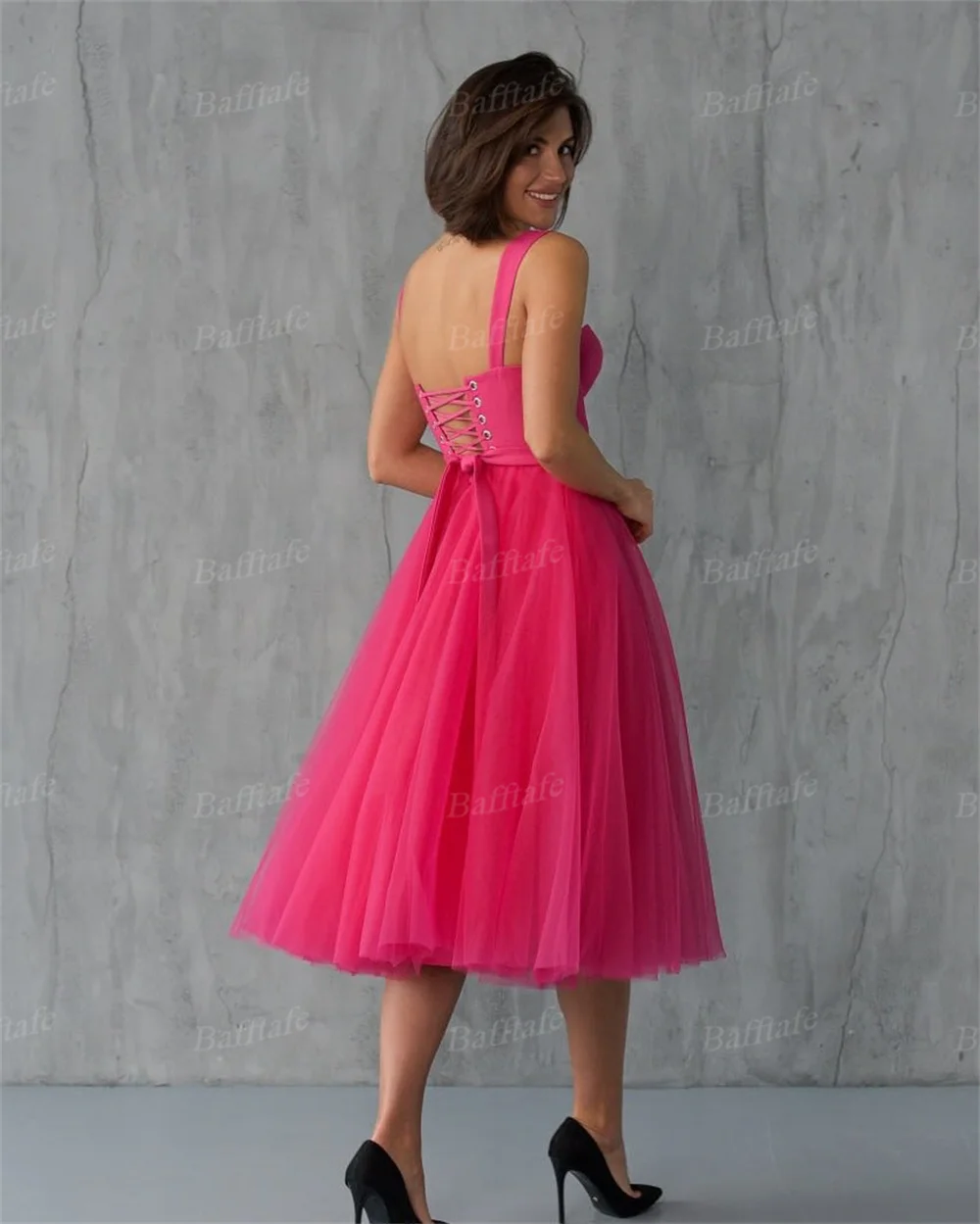 Bafftafe Simple Customized Short Prom Gowns For Women Corset Back A Line Straps Formal Homecoming Dresses Brithday Party Gowns