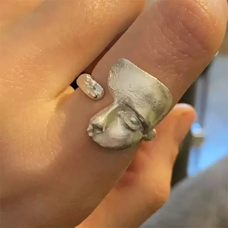Image of Schöne verstellbare Ringe aus 925er Sterlingsilber mit sandgestrahlter Oberfläche für Damen und Herren, eleganter, luxuriöser Qualitätsschmuck