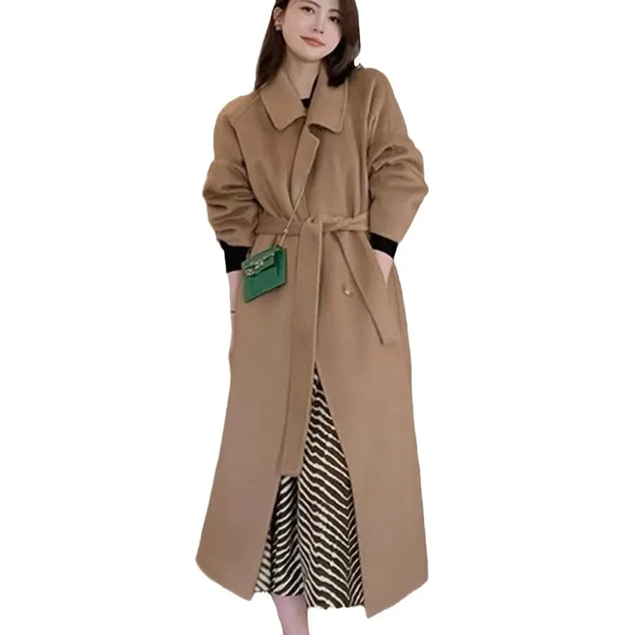 عادية حجم كبير معطف الصوف المرأة فضفاض التخسيس الخصر مقصوص منتصف طول بنطلون المواد الخريف نمط جديد عصري #5