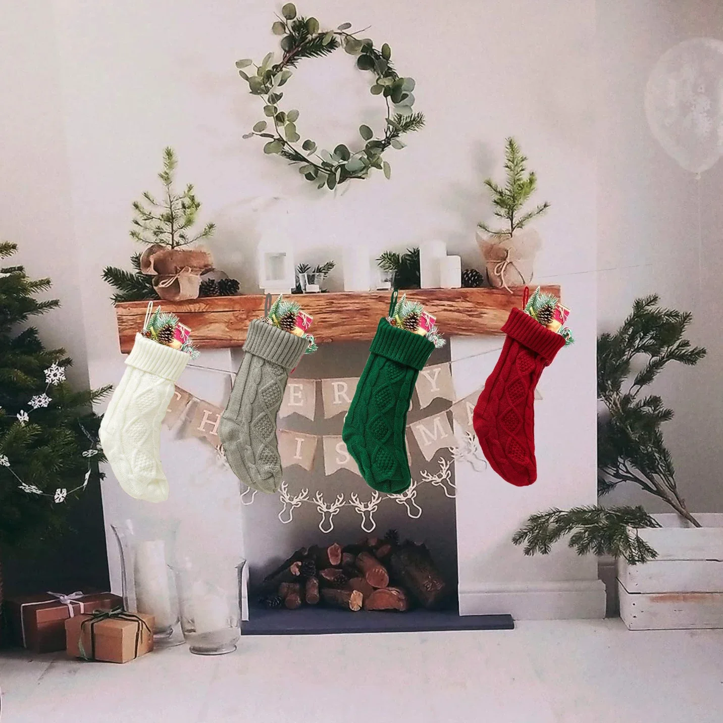 Gray Knit Christmas Stockings,Festive Tree Ornament,Gift Hanging Decor,Perfect for Christmas Party and Home Decor image 6