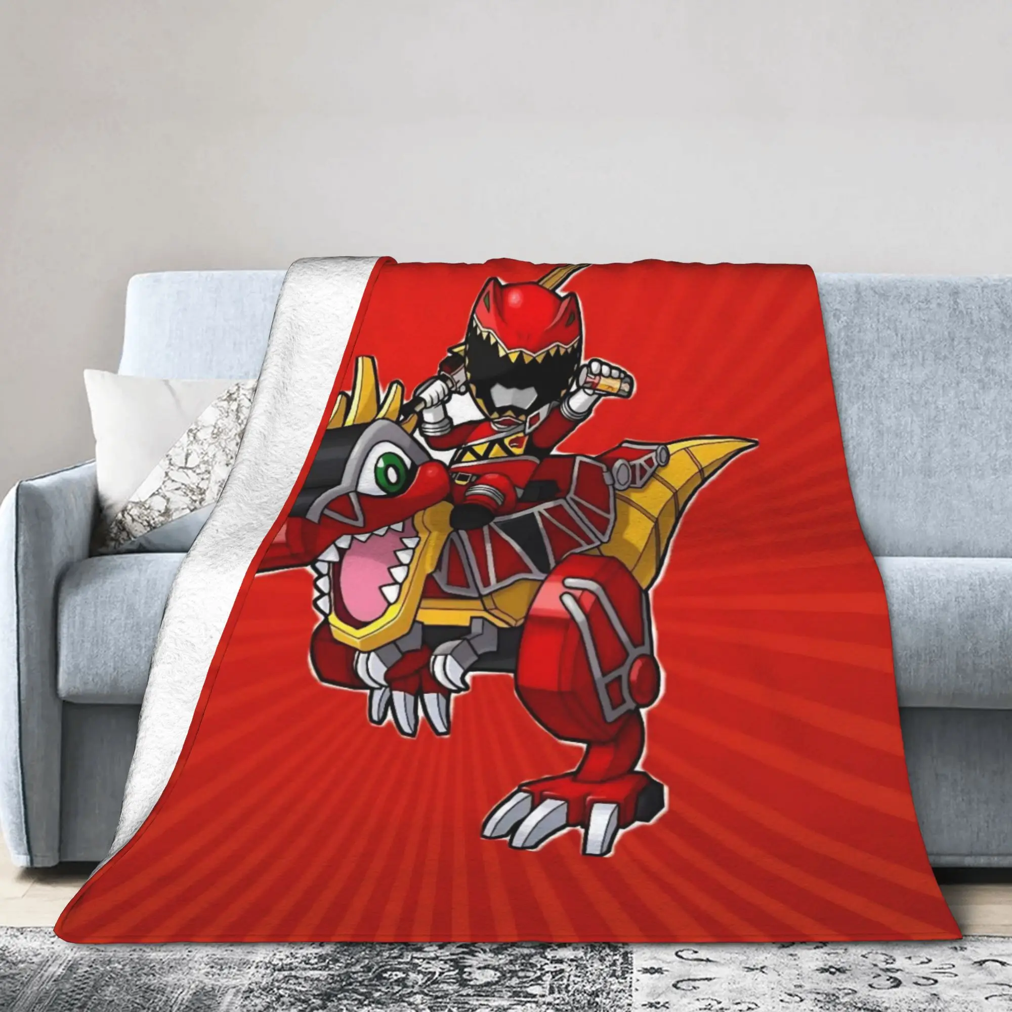 Red Ranger Dinosaur Blanket Power R-Ranger Wool Funny Warm Throw Blankets for Home All Season