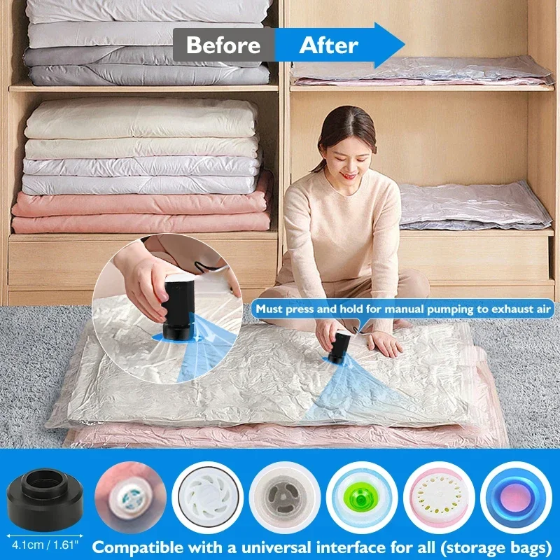 Space Saver Vacuum Bags for Travel - 8 to 18 Pieces, Rechargeable Air Pump, Seal Bags for Compressing Clothe, Blanket in Luggage