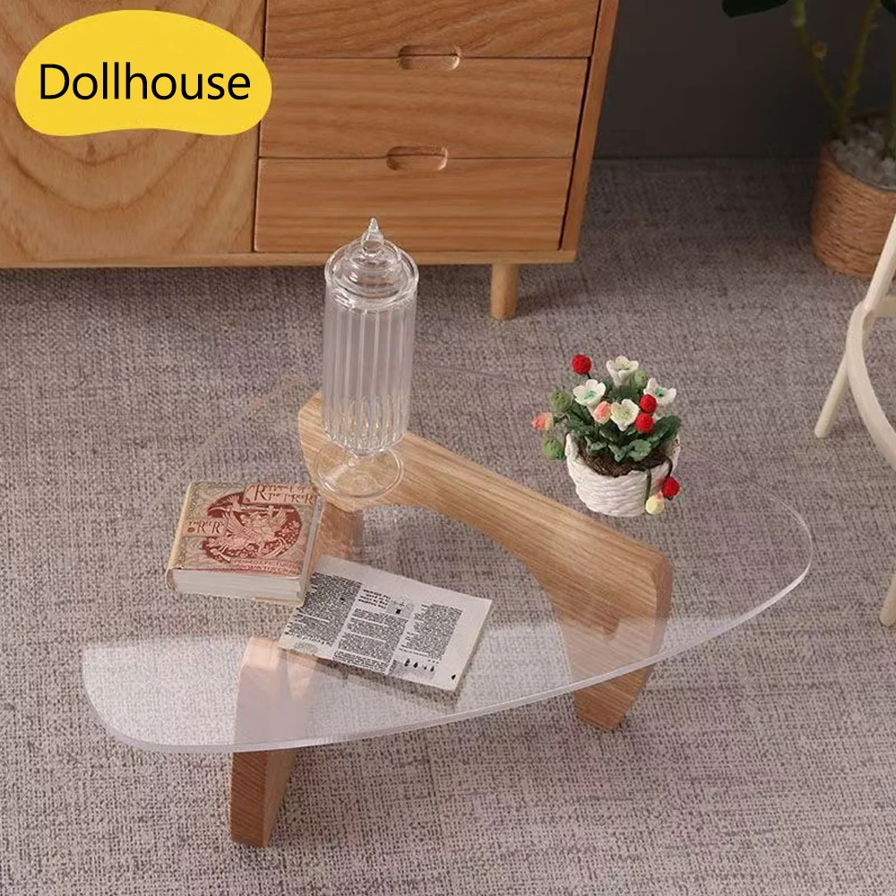 1:6 Tavolino da caffè triangolare moderno in miniatura realistico e set di sgabelli Mobili per casa delle bambole Decorazione della scena del soggiorno