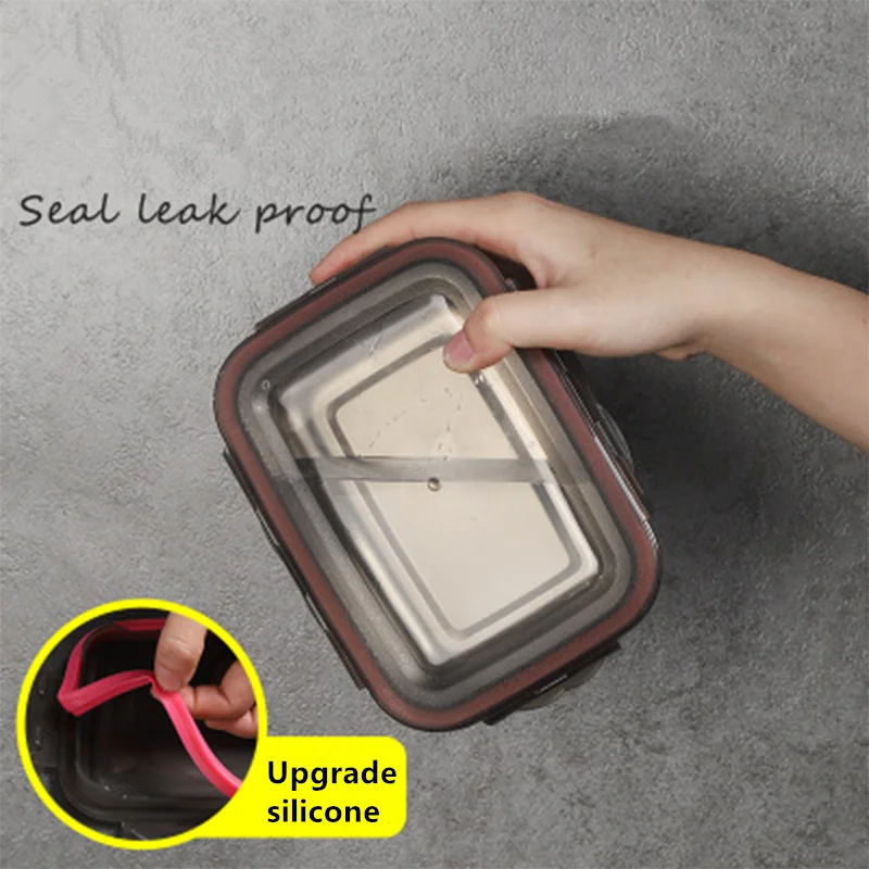 304 Stainless Steel Lunch Box Sealed Food Bento Box Refrigerator Square Microwave Heating Preservation Box Picnic Storage Box