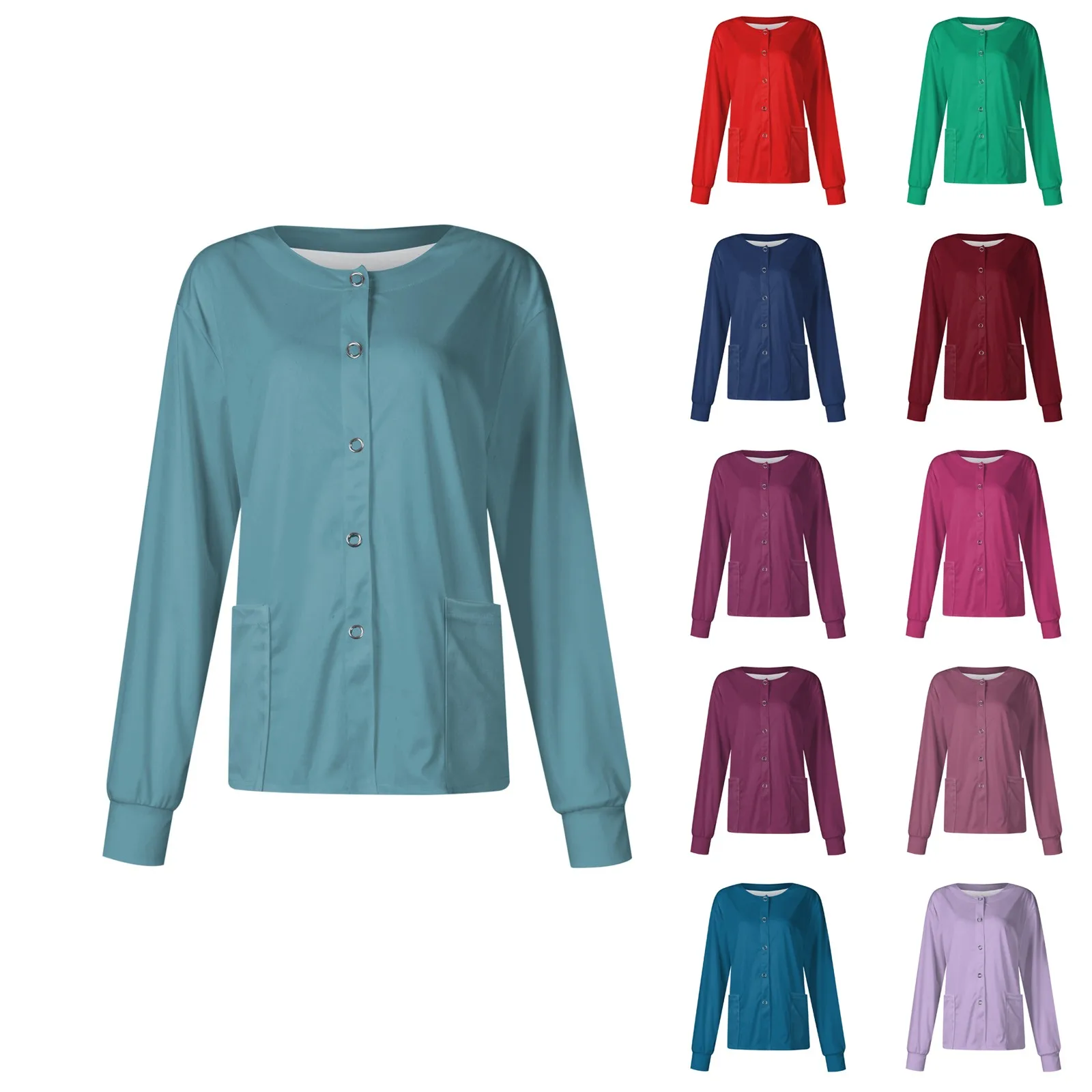 

Long Sleeve Nurse Jacket Coat Solid Color Lightweigt Doctor Shirt Women Soft Nursing Uniform Top Hospital Work Wear