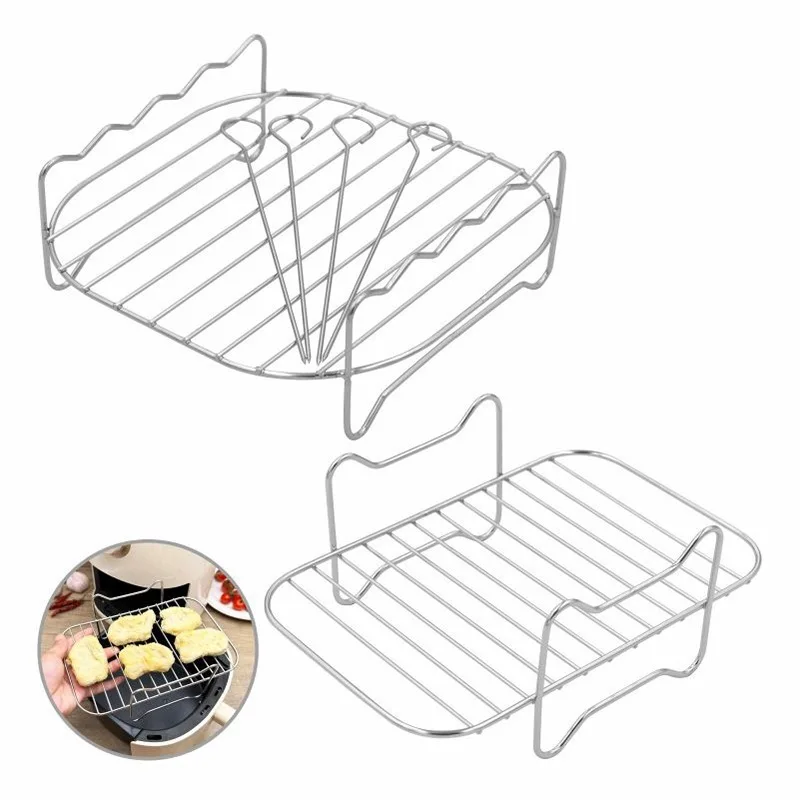 Round Square Air Fryer Grill Rack Dual Tier Stand Stainless Steel Baking Accessory For Healthy Cooking Kitchen Tools