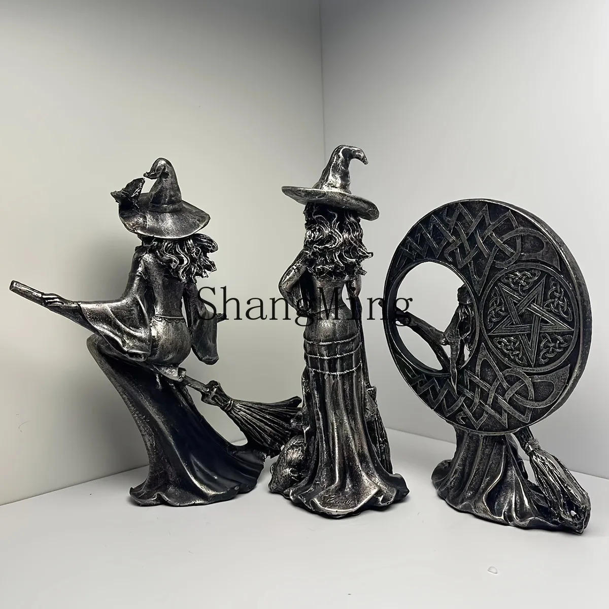 CL creative broom moon witch ornament, suitable for living room desktop home decoration, wizard statue