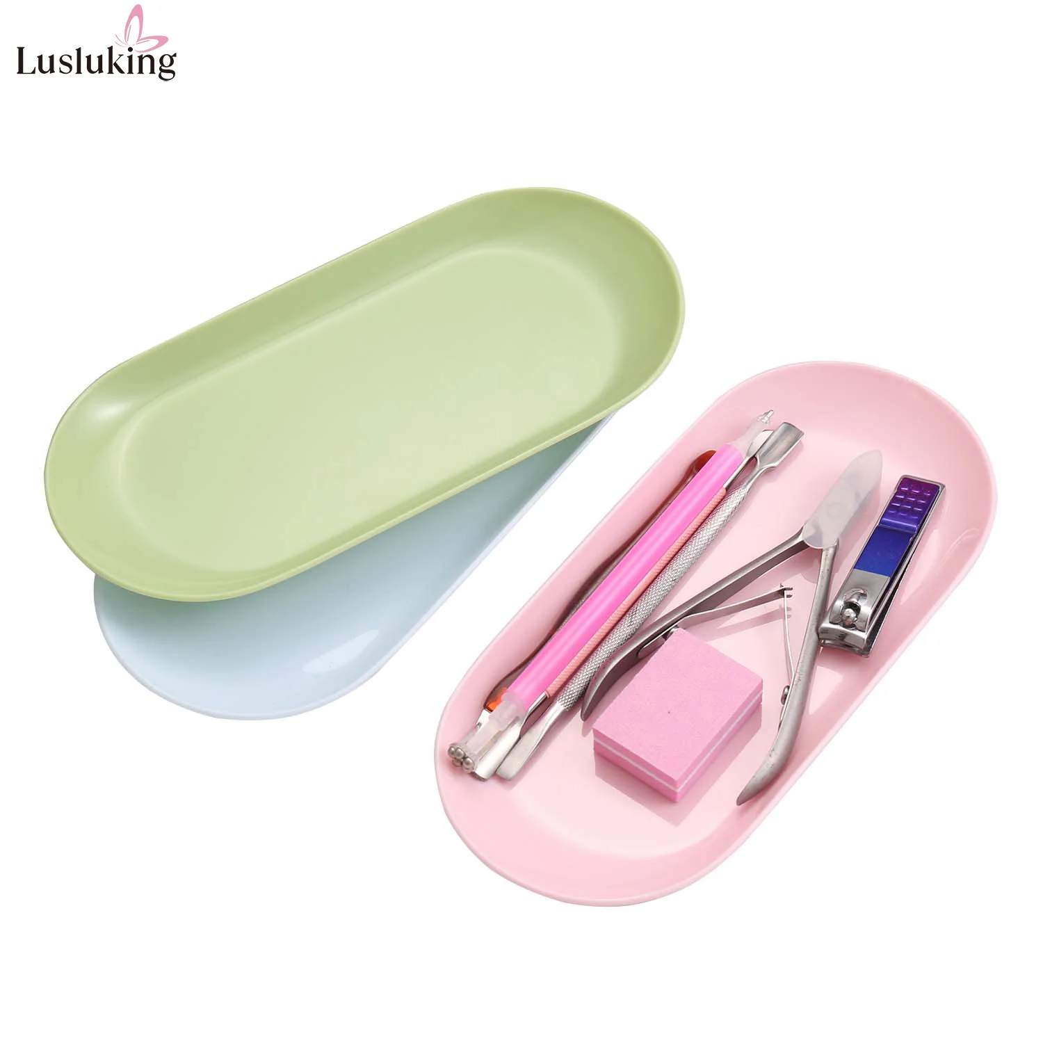 Bandeja de armazenamento de arte de unha oval, elegante, material pp, durável, cor pastel, organizador de placa para ferramentas de unhas, acessórios de beleza