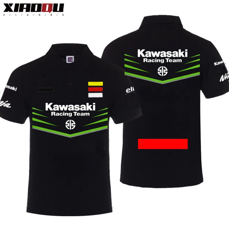 2024 summer new Kawasakis motorcycle heavy motorcycle riding POLO shirt men\'s pure cotton short-sleeved T-shirt