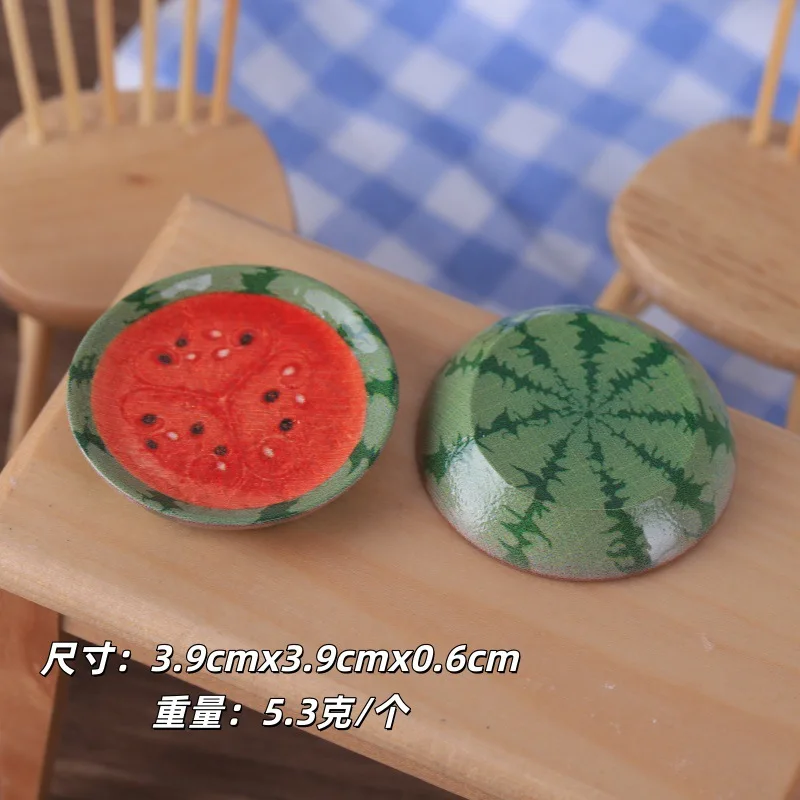 2pcs Mini Watermelon Cantaloupe Fruit Plate DIY Resin Charms Fridge Sticker Miniature Craft Supplies