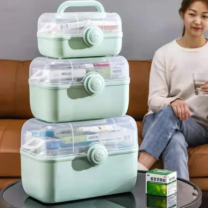 Home First Aid Kit Medicine Organizer Box Large Capacity Portable Medical Storage Boxes Layered Foldable Organizers Plastic Case