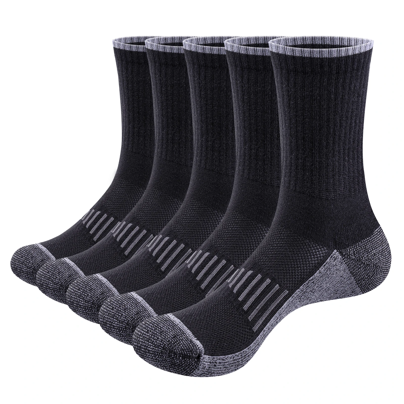 Men's Socks Cotton Cushioned Athletic Crew Socks 5 Pairs Comfort Breathable Hiking Socks For Men Size 37-46