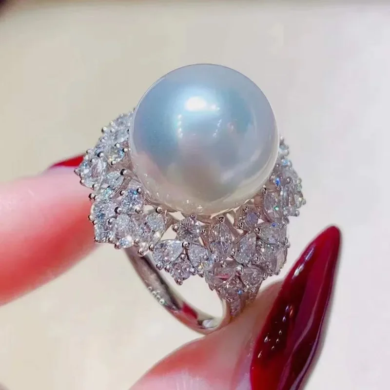 

DIY Pearl Accessories S925 Silver Ring Empty Holder, Gorgeous Ring Silver Holder, with 13-14mm Round Flat 10195