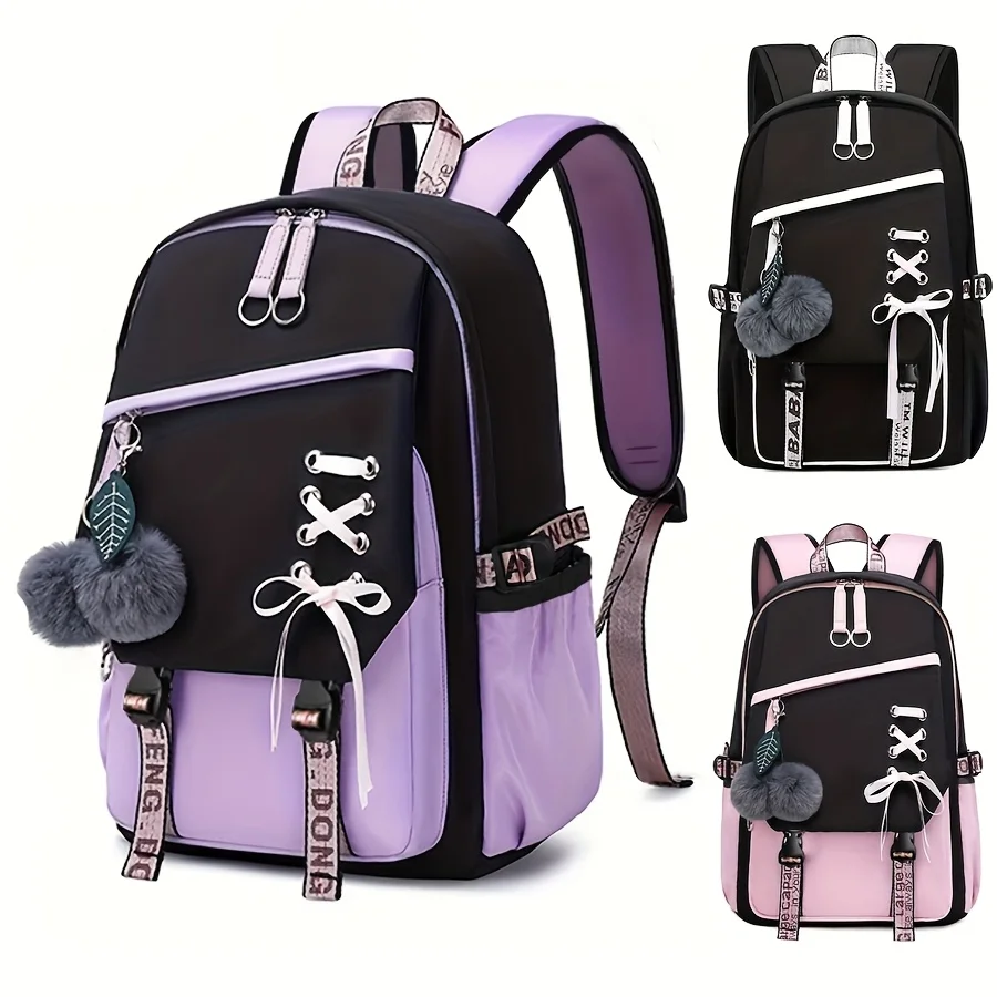 ティーンエイジャー向けのかわいいスクールバッグ、ショルダーバックパック、ナイロン生地、女の子用、大容量、防滴仕様
