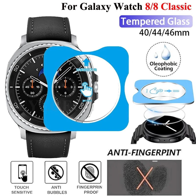 Für Samsung Galaxy Watch 8 40/44 mm Displayschutzfolien aus gehärtetem Glas mit automatischer Ausrichtung, HD-Glasfolie für Galaxy Watch 8 Classic 46 mm