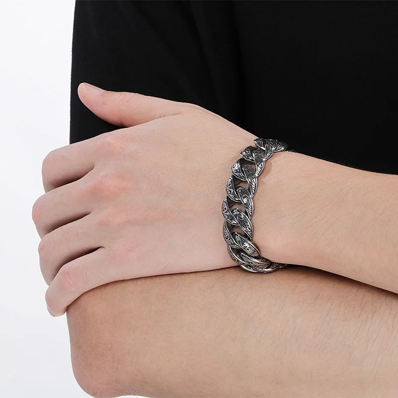 

18mm Heavy Punk Gold Color Cuban Curb Chain Bracelet Men Women Hiphop Rock Retro Black Stainless Steel Biker Bike Bangle Jewelry