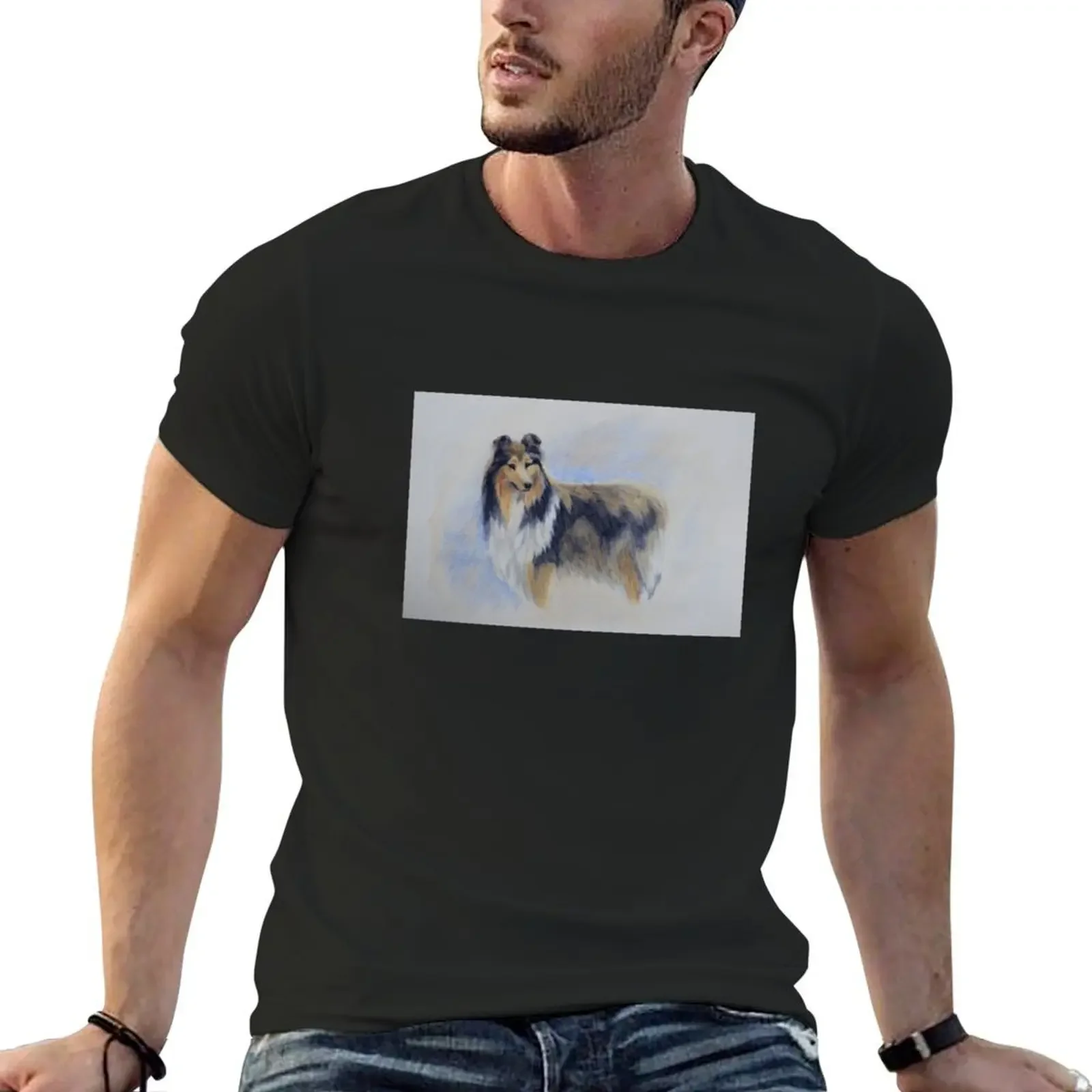 Rough Collie Dog In Watercolor T-Shirt plus size tops plus sizes shirts for men graphic tees