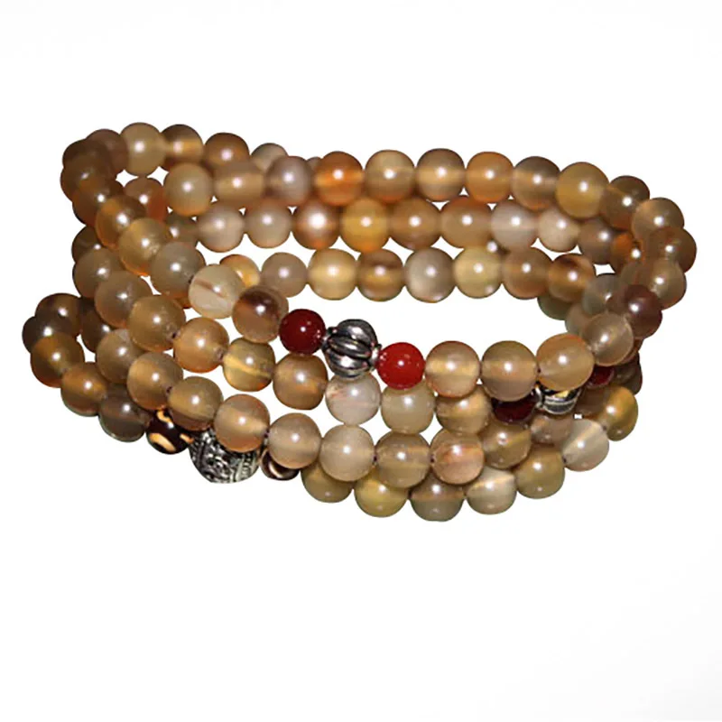 New -style Sanmadi Sanskrit Sound Natural Tibetan White Water Premium Cowbone and Horn 108 Buddhist Prayer Bead Brac