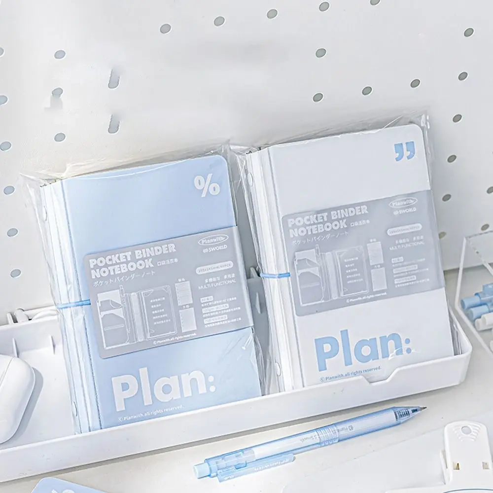 

Portable 44 Sheet Mini Notebook 6 Ring White Blue Journal Ins Simplicity Pocket Planner