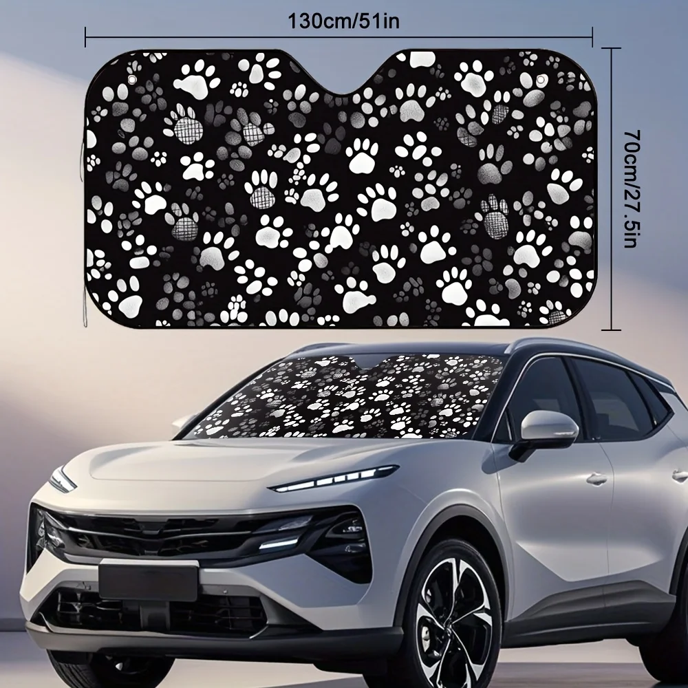 1pc The Dance Of Black And White Claw Prints Print Sunshade – Keep Your Cool & Stylish, Includes 4 Suction Cups, Foldable & Ea