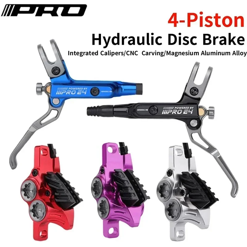 IIIPRO E4 CNC 4 Pistons MTB Bike Hydraulic Disc Brake Set with Cooling Metal Pad 800/1550mm Bicycle Disc Brake Caliper Lever