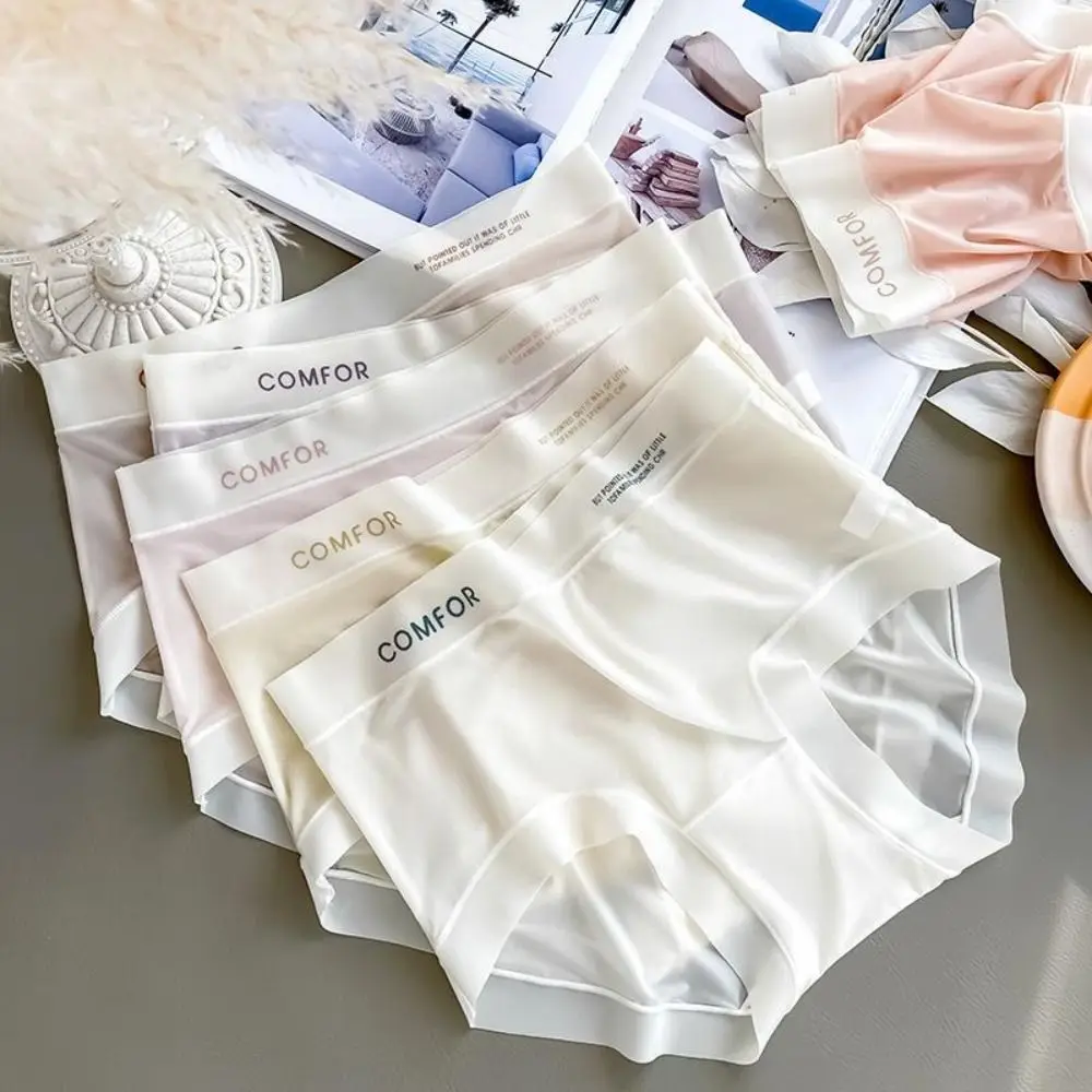 Letter Printed Summer Ice Silk Panties Thin Ruffle Seamless Ice Silk Briefs Cotton Crotch Underwear