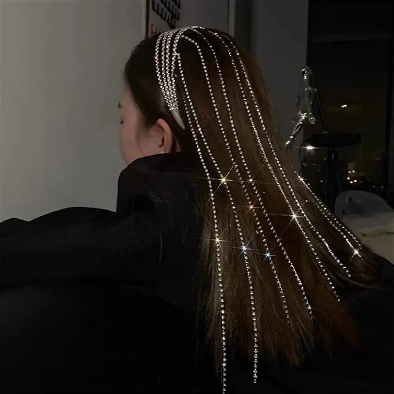 XIALUOKE Fashion Tassel Multilayer Hair Hoop For Women Contracted Elegant Luxury Crystal Headband Hairpin Bride Party Jewelry