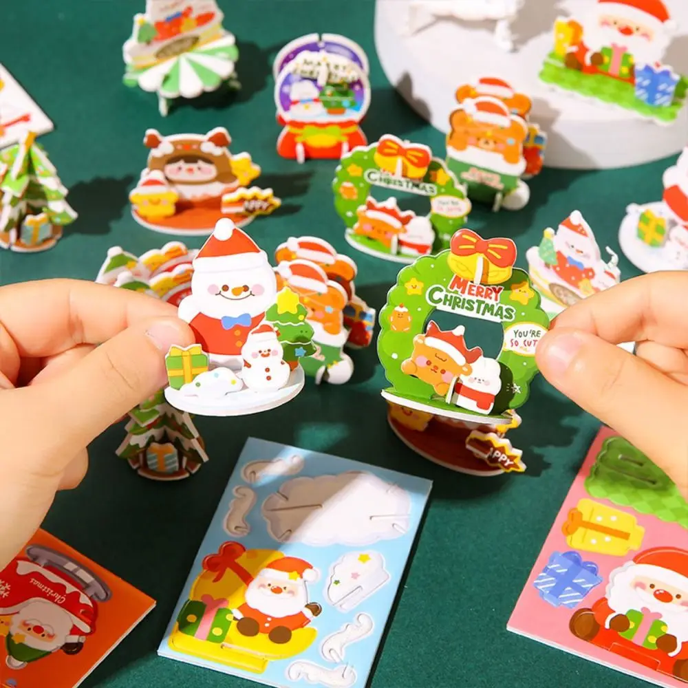 Educational Santa Claus Christmas 3D Puzzle Snowman Handmade DIY Mini Christmas Tree Reindeer Elk Kids Xmas Arts Puzzle Gifts