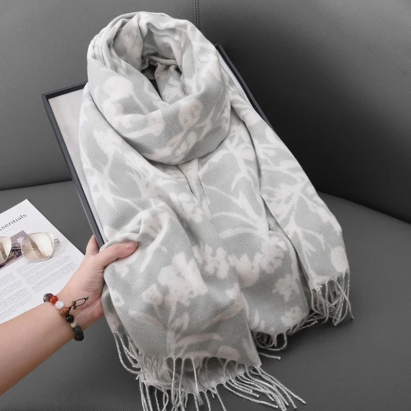 Flower Pattern Scarf For Women, Thickened Winter Scarfs For Female