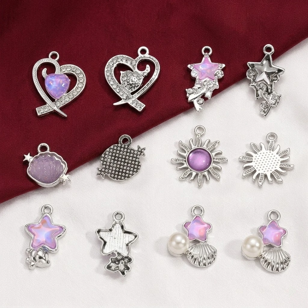 10pcs Purple Pink Heart Enamel Charms Y2K Gothic Style Pendants For Making DIY Handmade Findings Accessories Necklace Jewelry image 5