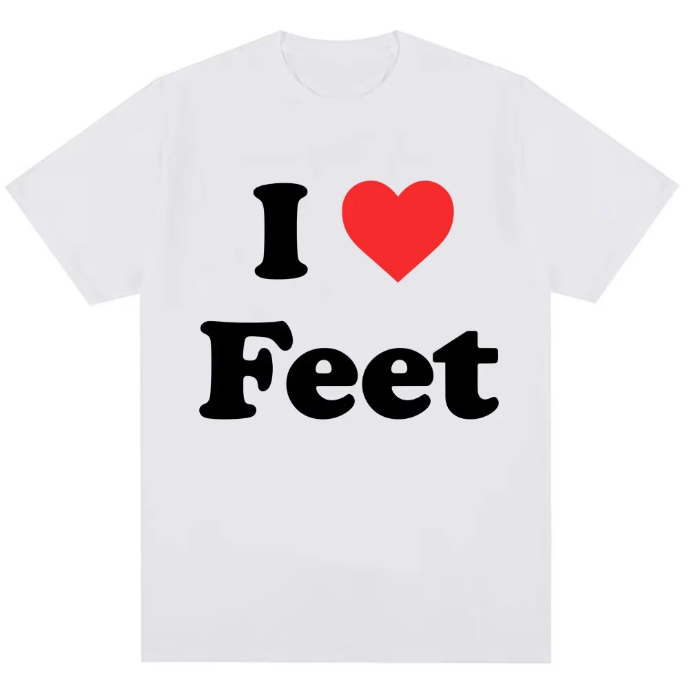Camiseta Engraçada com Estampa Gráfica 'Eu Amo Pés' para Homens e Mulheres, Camisetas de Humor e Piada, Oversized, 100% Algodão, Casual, Gola Redonda,