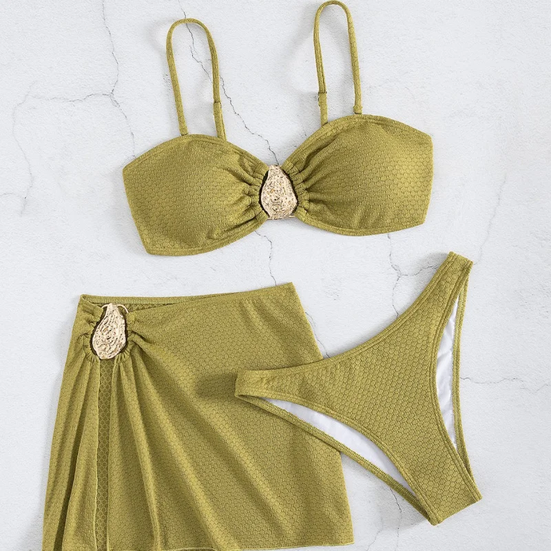 

New Soft Bag Solid Color Chest Metal Decoration Adjustable Thin Strap Backless Beach Women's Party Bikini