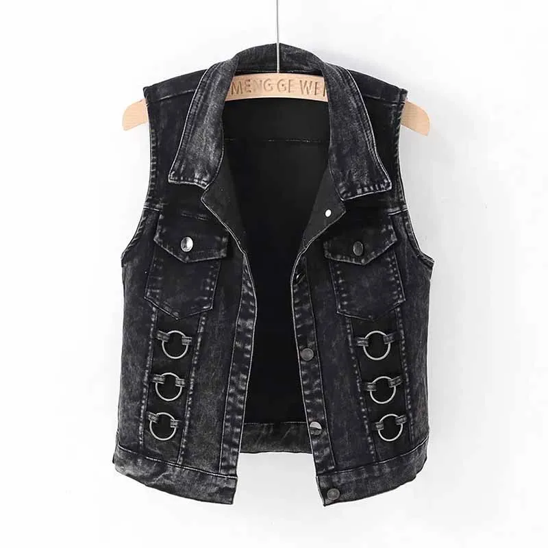 Denim Vest Female Fashion Spring Autumn Sleeveless Wild Tops Short Jacket Women Jean Waistcoat White Black S-5XL