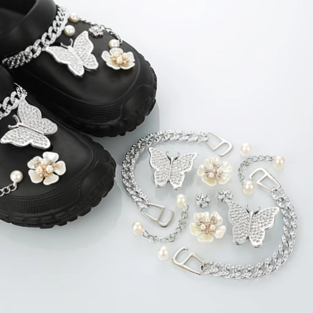 New style crystal diamond、butterfly shoe buckle for hole clogs charms shoe flower decorative buckle diy accessory girls gifts