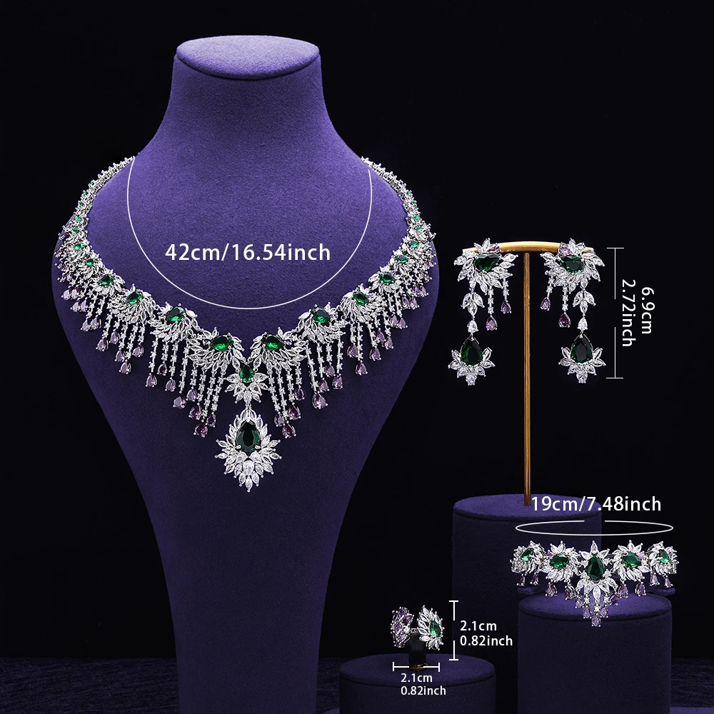 HIBRIDE Luxury Stunning Women Purple Necklace Earrings Bracelet Women Dress Decorative Jewelry Wedding Prom Holiday Gift S-1028