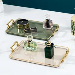 Luxury Rectangular Tray Gold Handle Storage Tray Cosmetic Water Cup Fruit Storage Decorative Container Home Kitchen Supplies