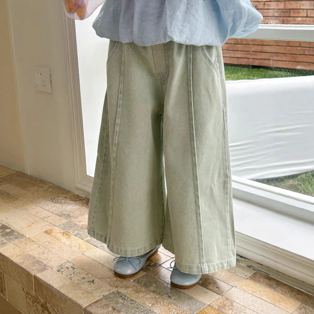 

Girls Pants 2025 Summer New Childrens Wear Korean Style Girl Baby Fashion Oxygen Denim Wide-leg Pants Casual Simple Daily