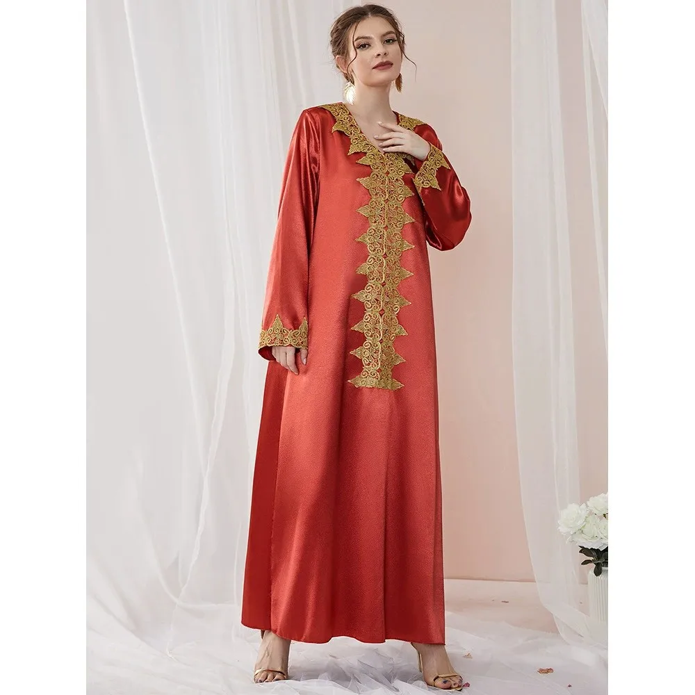 2025 جديد وصول OEM عباية المرأة فستان مسلم دبي طويلة الأكمام الخامس الرقبة زين فستان فضفاض المرأة المسلمة عباية