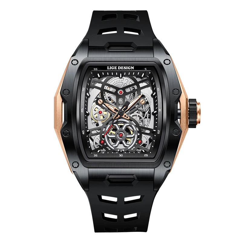 lige-メンズメカニカルスケルトンダイヤル時計防水発光ハンド自動高級トップブランド50m新品2022
