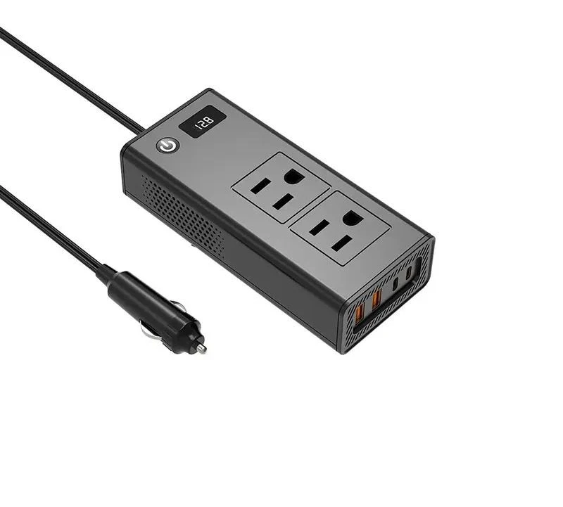 200W Car Power Inverter with Digital Display, DC 12V to AC 220V Vehicle Power Converter, PD Fast Charging