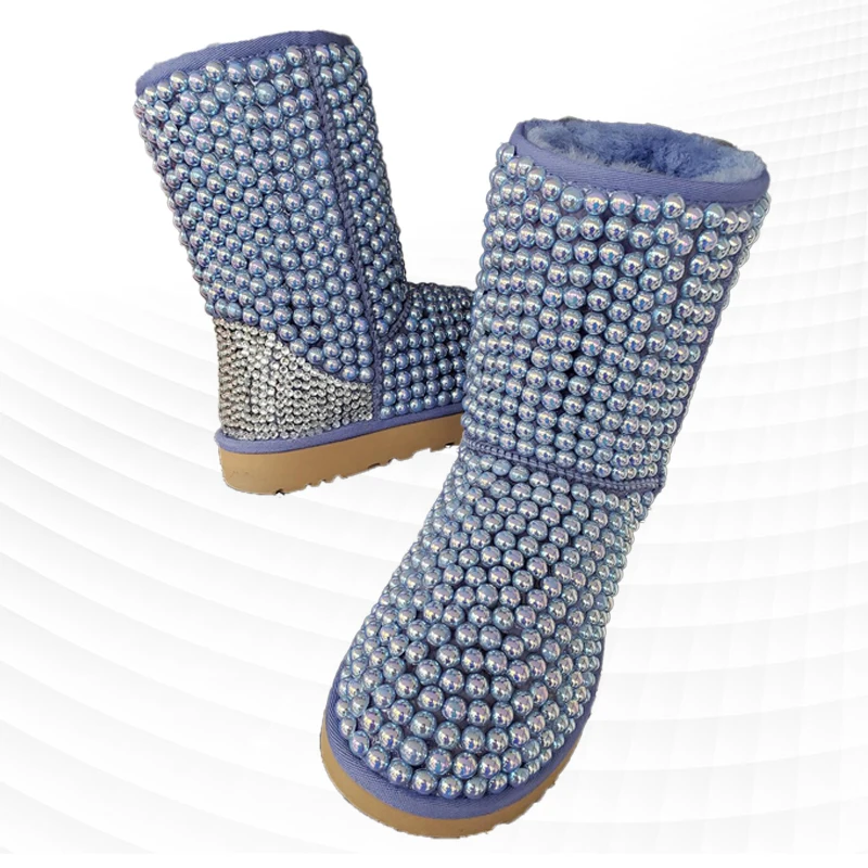 Light purple Pearl Diamond full pack custom style and calf Uggs for a large size women\'s boots 35-44