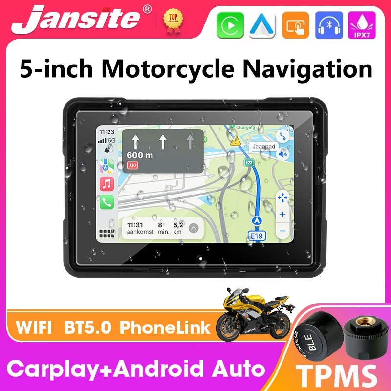 

Portable 5 Inch Motorcycle GPS Navigation Bluetooth Wireless Carplay Android Auto Moto Dashboard Monitor IPX7 Waterproof Display