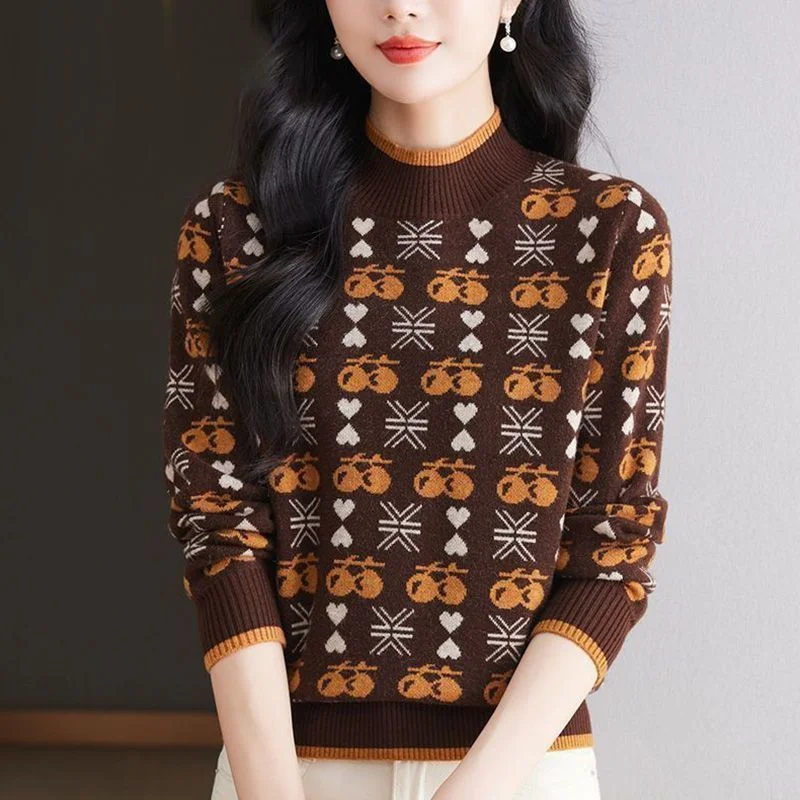 

Вязаная базовая рубашка, осенне-зимний свитер с полуводолазкой, универсальный женский модный топ с цветными блоками